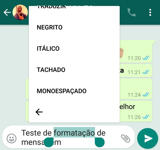 forrmatar texto no whatsapp - menu