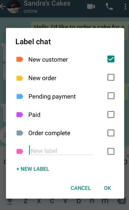 whtasapp business labels