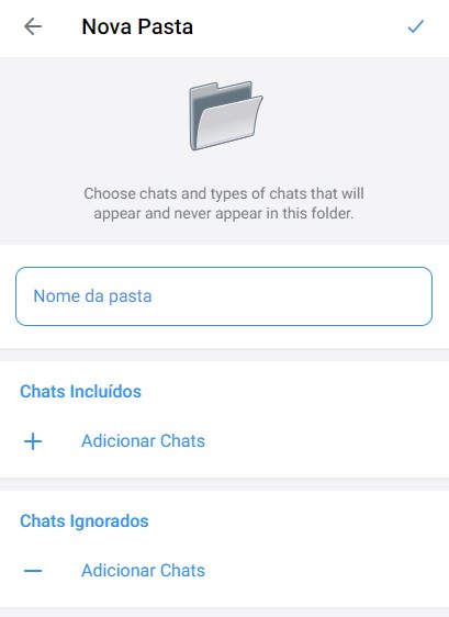 Pastas de chat no Telegram